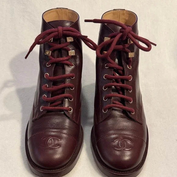 Chanel Burgundy Leather Women's Ankle Boots - Picture 8 of 16
